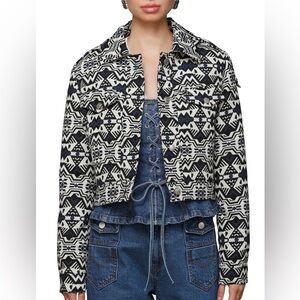 Avec Les Filles Geometric Jacquard Crop Trucker Jacket
